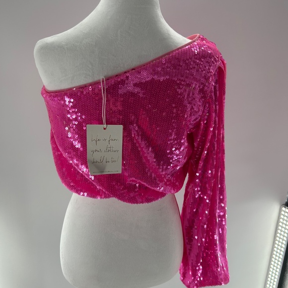 Sexy Hot Pink Sequin MUMU SZ SM Top Girls Night Out Clubbing Party - Picture 10 of 11